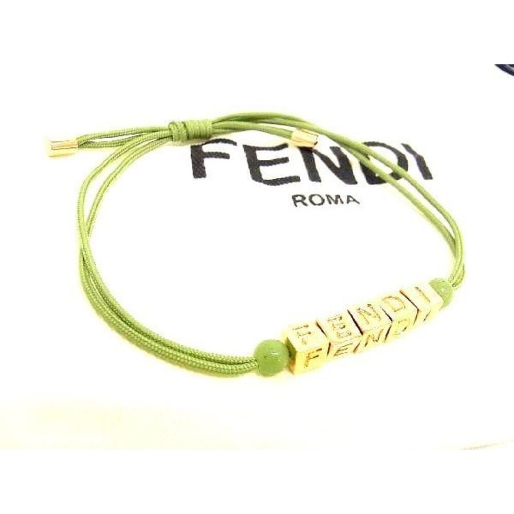 Fendi Leather Bracelet Accessory Women Green And Gold Aw5352